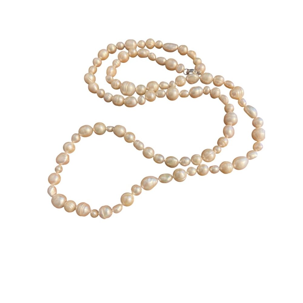 Vintage Honora Long Genuine Pearl Necklace Sterling Silver Double Estate 34"